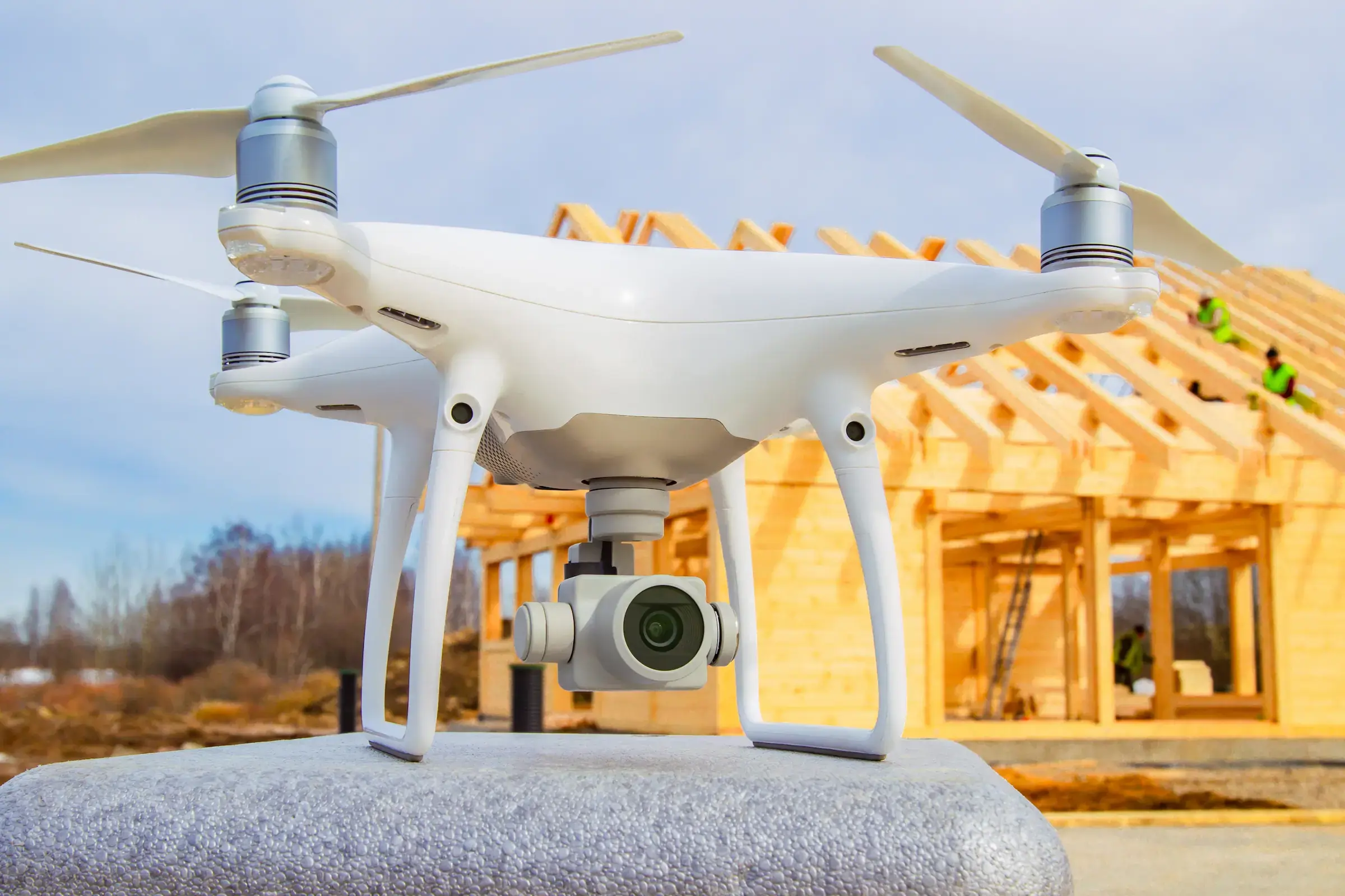 drone in front of house construction